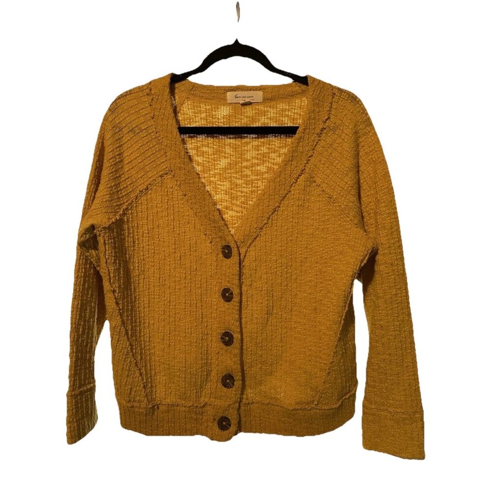 Two Vince Camuto Cardigan Sweater Womens Mustard Yellow Medium Classic Retro